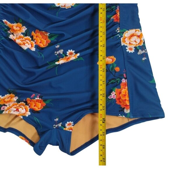 Womens Floral One-Piece Halter Swimsuit XXL Blue & Orange Retro Style. - Picture 7 of 7